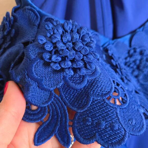 Badgley Mishka Royal Blue One Shoulder Ruffle Evening Gown 2 Formal Wedding - Picture 5 of 16